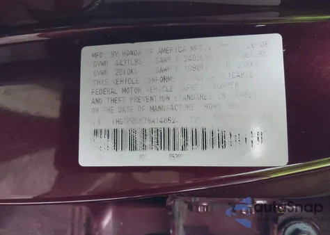 2008 Honda Accord 2.4 Ex-L from USA, damaged, VIN 1HGCP26878A148624